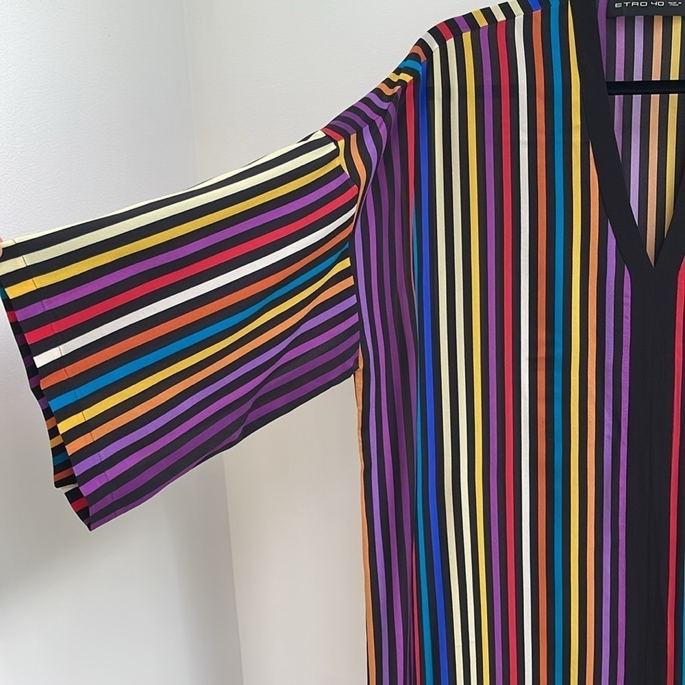 ETRO Colourful stripe 100% Silk oversized kaftan Dress size 40 S-L NEW - Picture 5 of 7